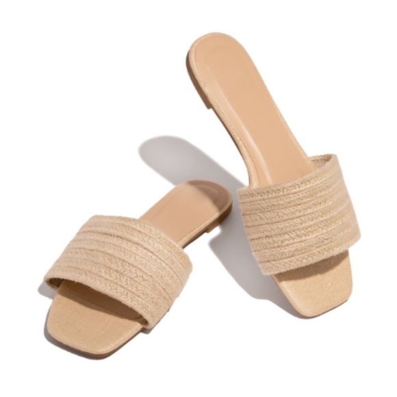 Natural Woven Strap Slides in Cream - Picture 3 of 6